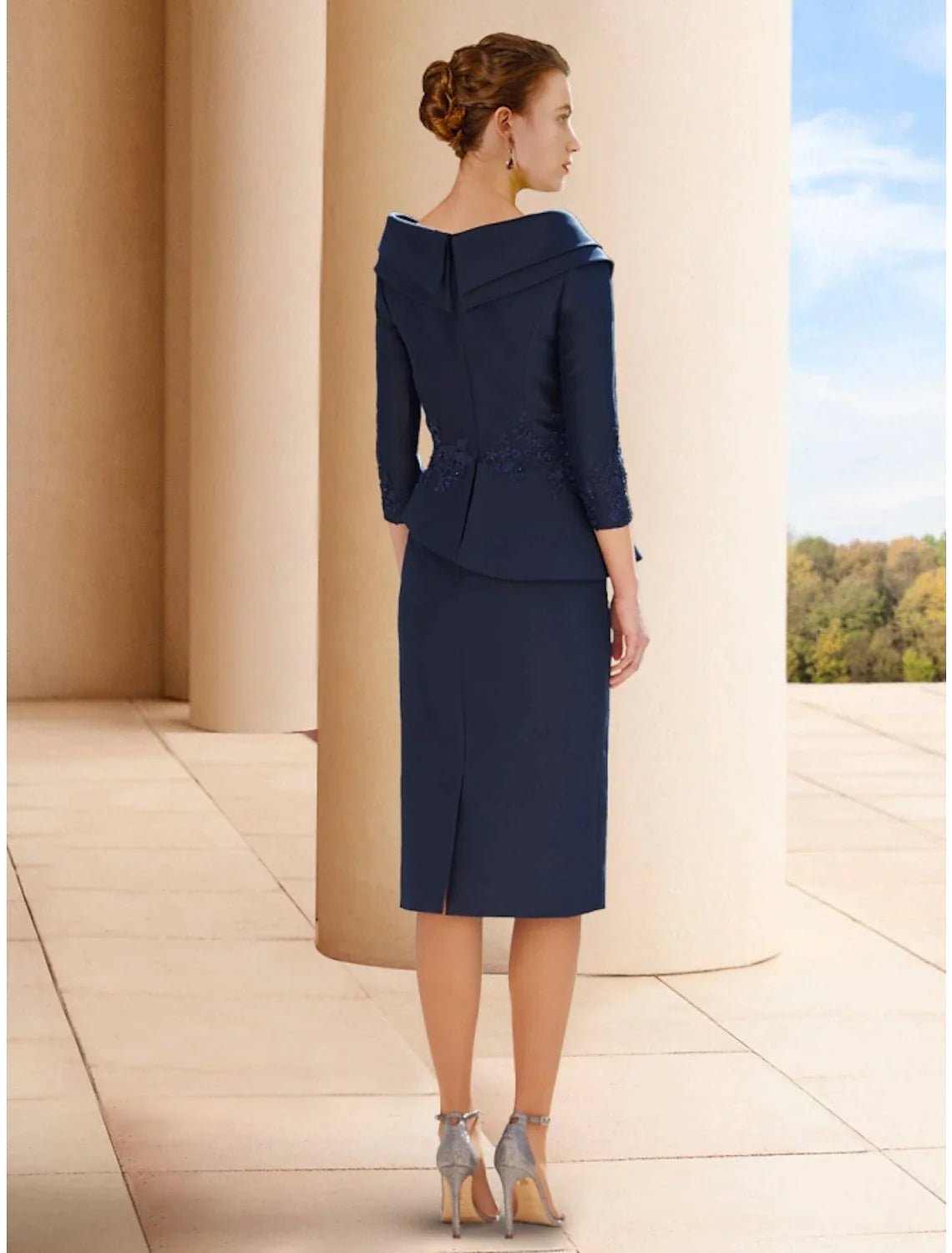 Wholesale A-Line Mother of the Bride Dress Wedding Guest Elegant Petite V Neck Knee Length Satin 3/4 Length Sleeve with Split Front Ruching